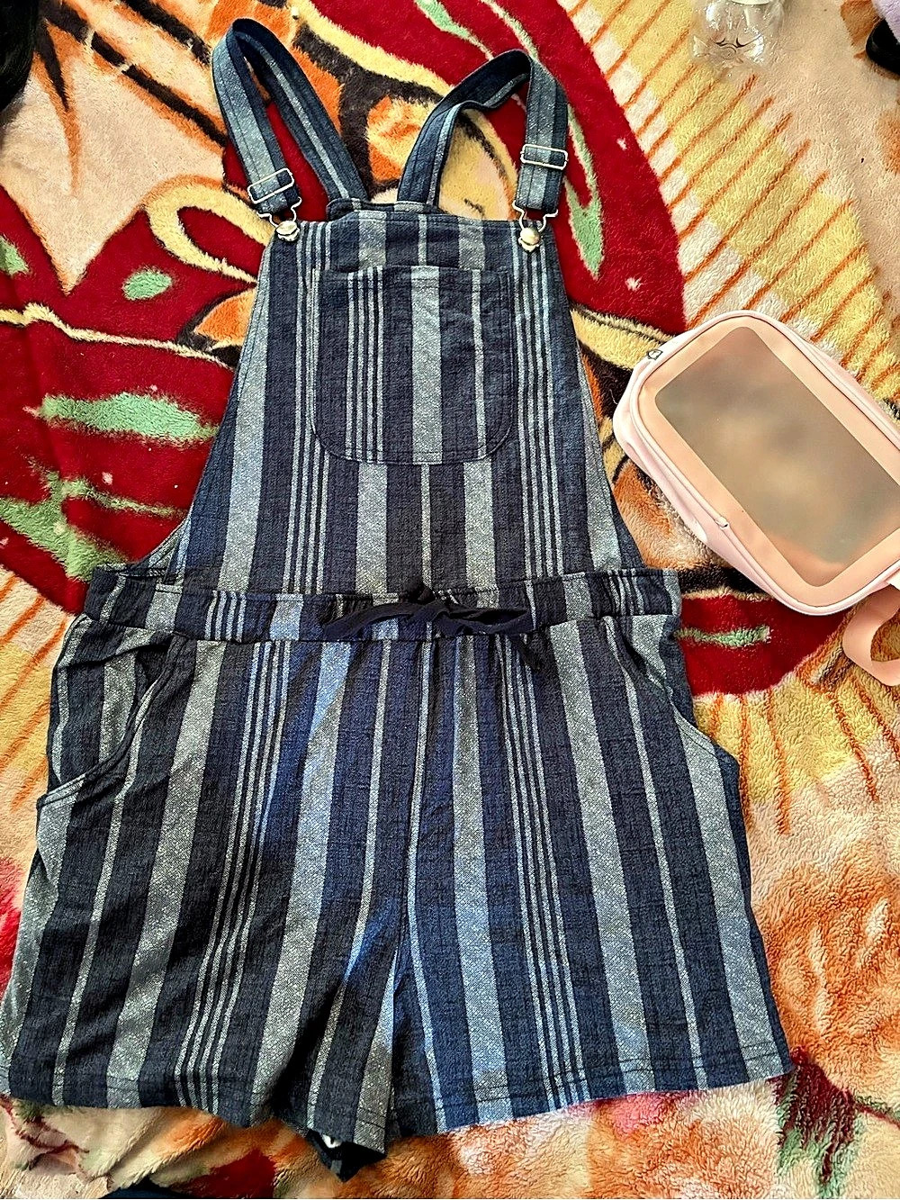 Women Striped Denim Romper